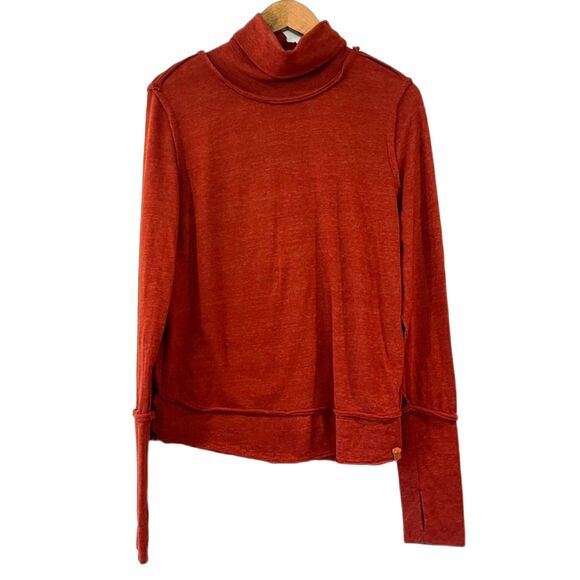 Free People We the Free Orange Rust Turtleneck Funnel Neck Knit Top Large - Picture 5 of 11